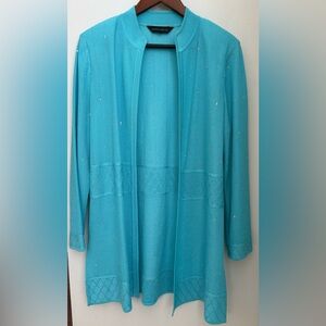 Ming Wang Turquoise Open Front Cardigan with Shoulder Pads